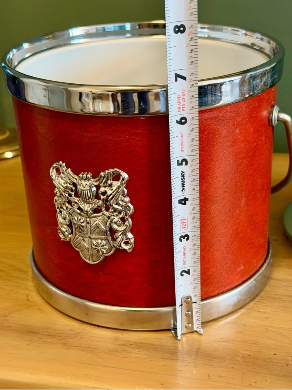 Vintage MCM Ice Bucket Bar Set Red Faux Leather w/ Tools Vegas Glam